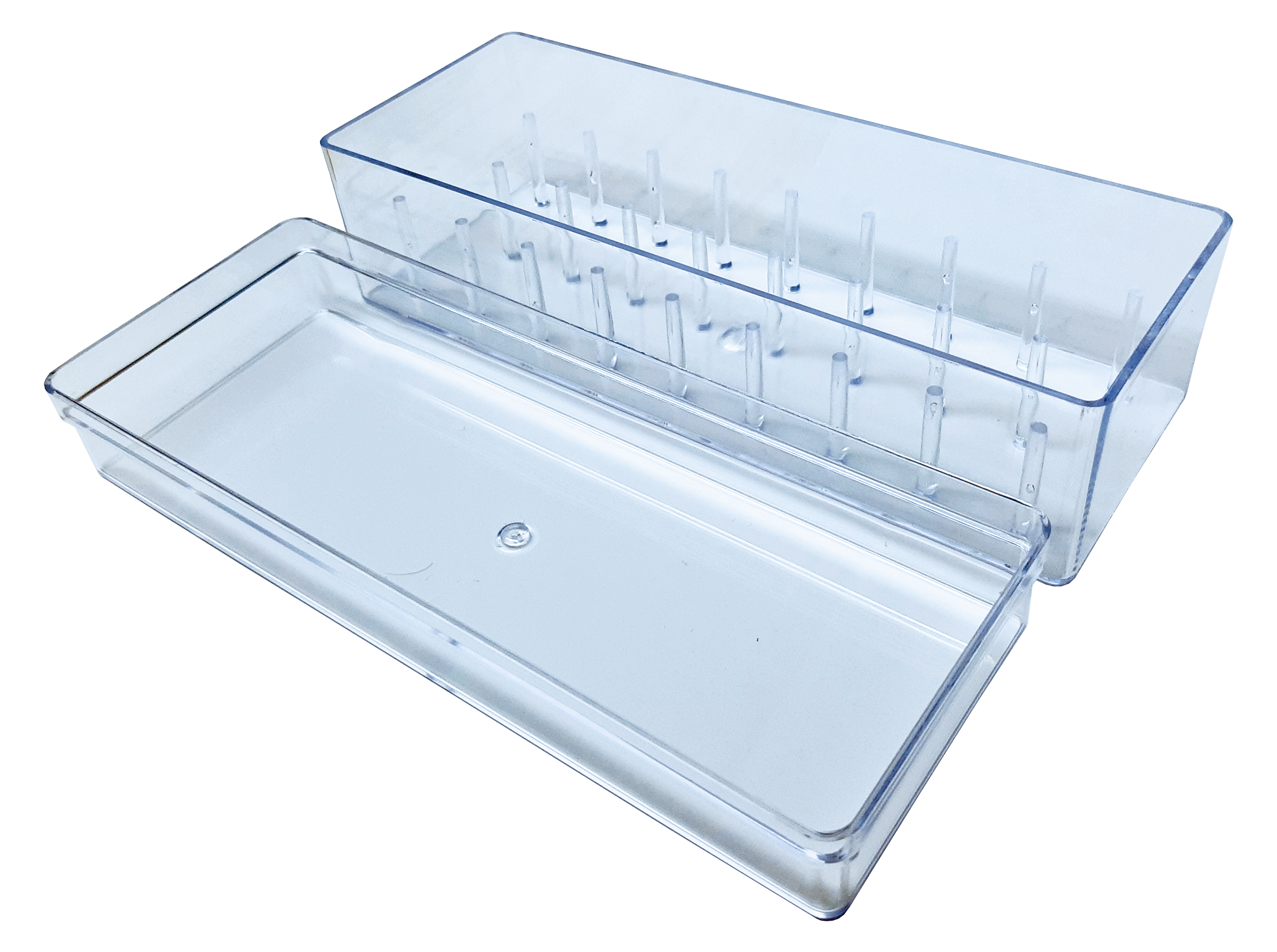 Caja Gütermann de acrílico vacía con 26 espacios para carretes de 100m